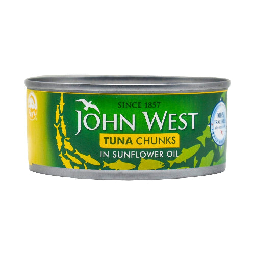 JOHN WEST TUNA CHUNKS IN SUNFLOWER OIL 145GM